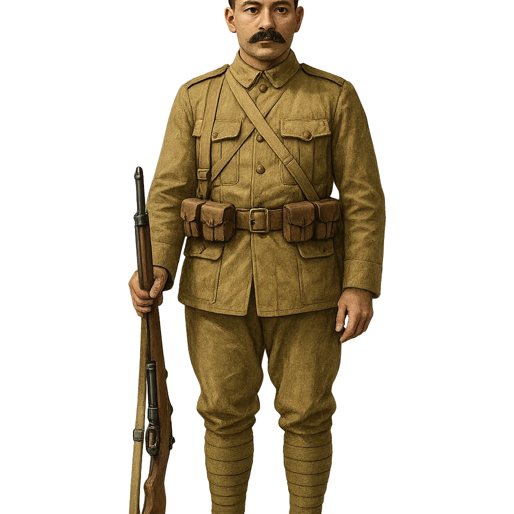 Ottoman infantryman, 1910s, wearing fez, khaki uniform, front view emoji
