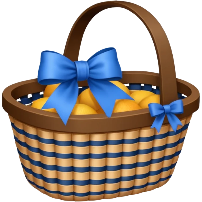 A basket with a blue ribbon on the handle emoji