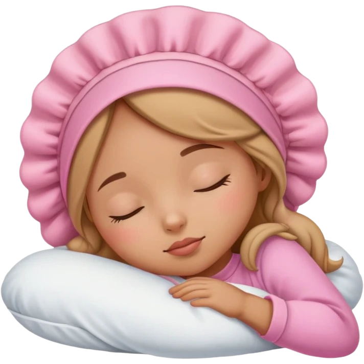 Tan girl sleeping with a pink bonnet on emoji