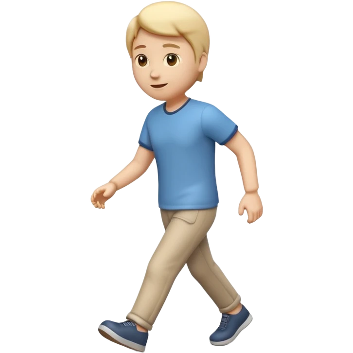 3D  emoji style person walking, clear stride, centered, soft shadow, white background. emoji