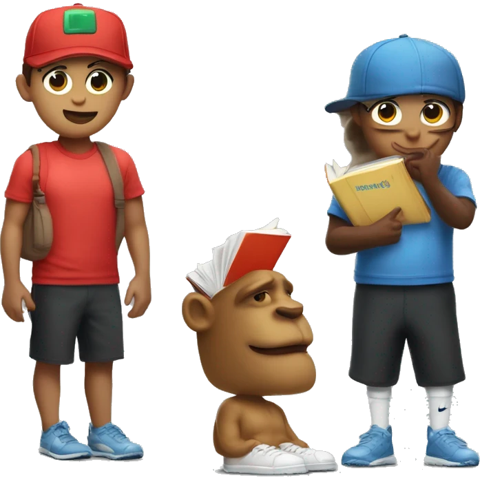 Dos monos con gorra nike y con un libro en la mano emoji