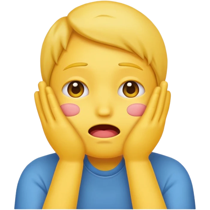 Yellow Standard emoji blushing and completely covering face with hands because they are flustered and embarrassed, face is very flushed emoji
