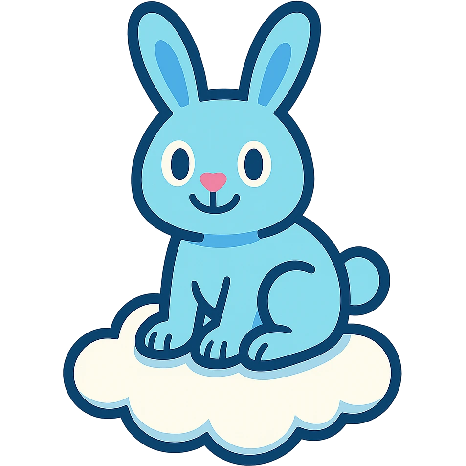 pastel blue bunny with a cloud, vibrant-toon style emoji