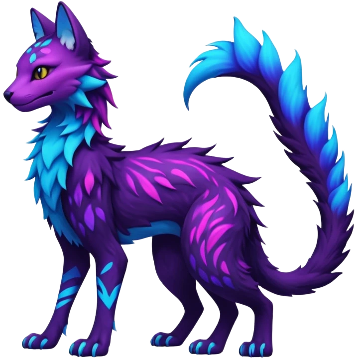 Kawaii dark edgy colorful vibrant neon glowing fantasy feline-vernid-sergal-fursona animal creature with a tufted tail full body with intricate markings  emoji
