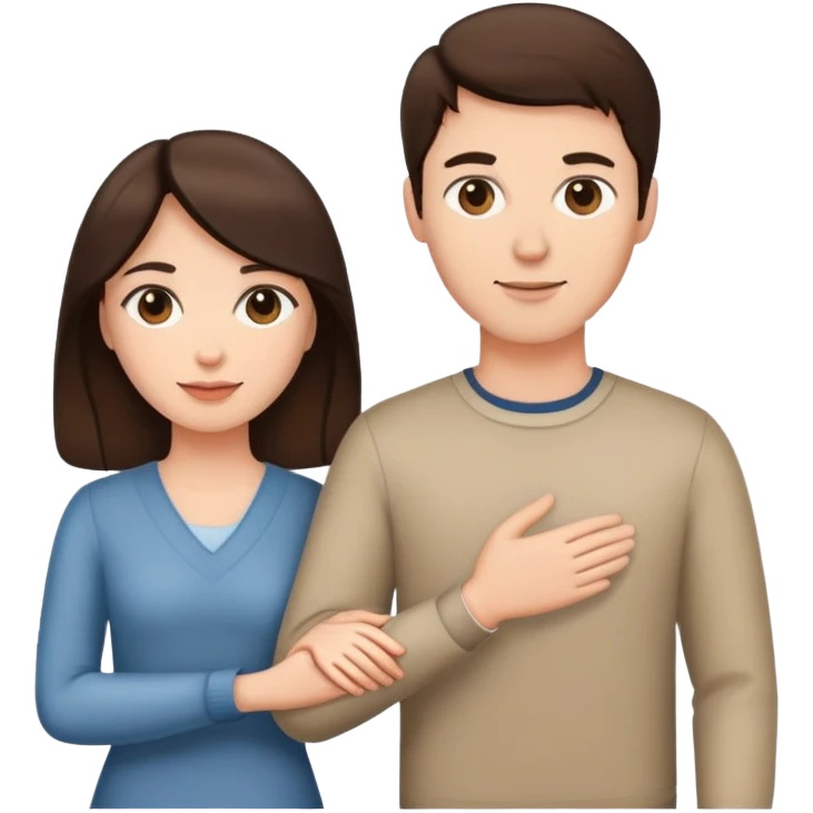 Brunette woman and brunette man holding hands emoji