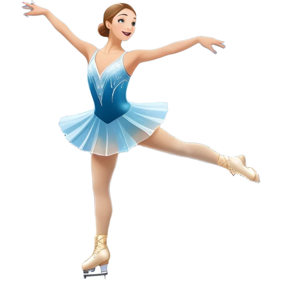 An icon featuring a graceful figure skater in an elegant pose, gliding across the ice at Madison Square Garden. Spotlights shine down, illuminating the sparkling ice and a cheering audience. The background showcases the grand arena's architecture. Transparent background. emoji