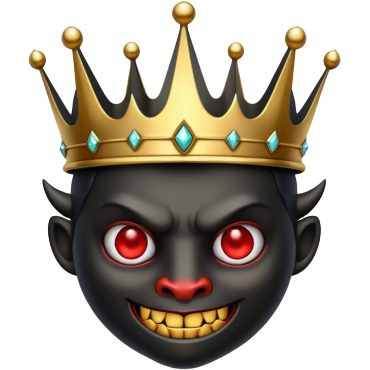 a black, shining crown with a devil face emoji