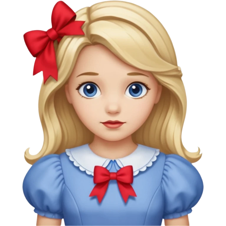 Dorothy Gale from The Land of Oz with long blonde hair, periwinkle outfit, red bow emoji