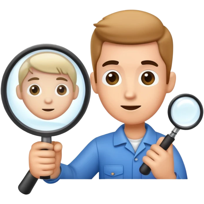 cartoon mechanic looking at small car through large magnifying glass emoji