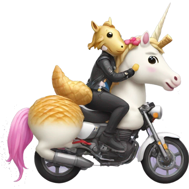 unicorn eating taiyaki while riding motorbike emoji