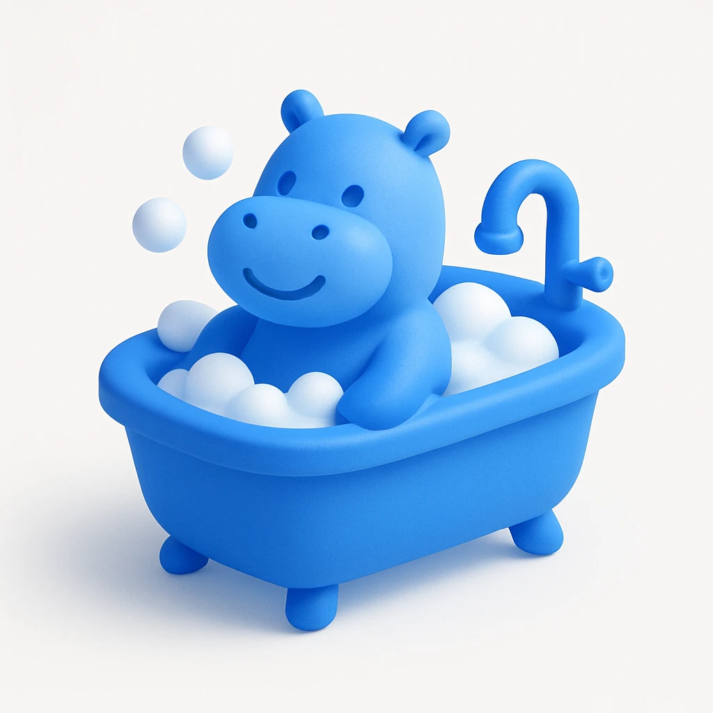 happy hippo with bubbles in bathtub emoji