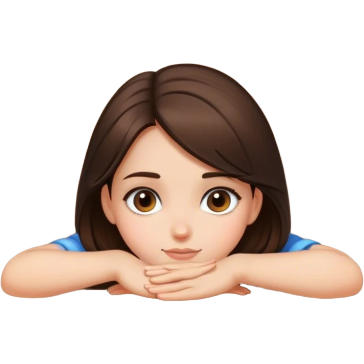  A brunette girl peering from behind a table face view  emoji