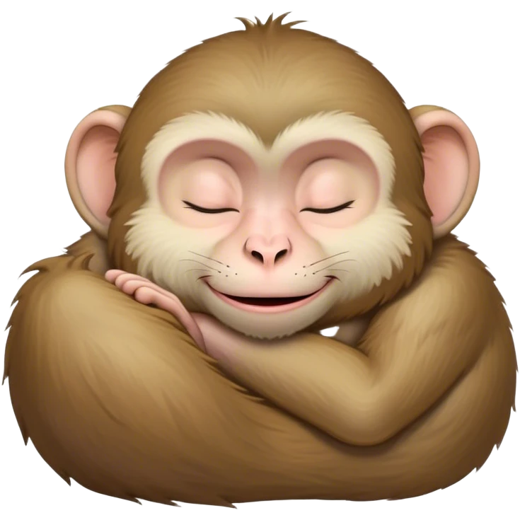 Meme-Worthy cute Sleeping Macaque Portrait Emoji, Head resting peacefully with a contented smile, showcasing soft, downy fur and eyes gently closed in serene slumber, Simplified yet comically adorable features, highly detailed, glowing with a soft, drowsy glow, high shine, relaxed and utterly lovable, stylized with an air of playful laziness, bright and heartwarming, soft glowing outline, capturing the essence of a sleeping macaque that feels destined to become the next viral icon of adorable rest! emoji