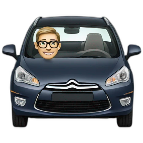 man with glasses driving Citroen C4 emoji