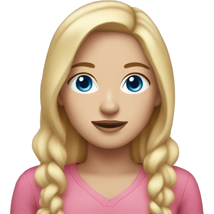 a woman with freckles and blue eyes, light skin, blonde hair and dark roots. pink clothes emoji