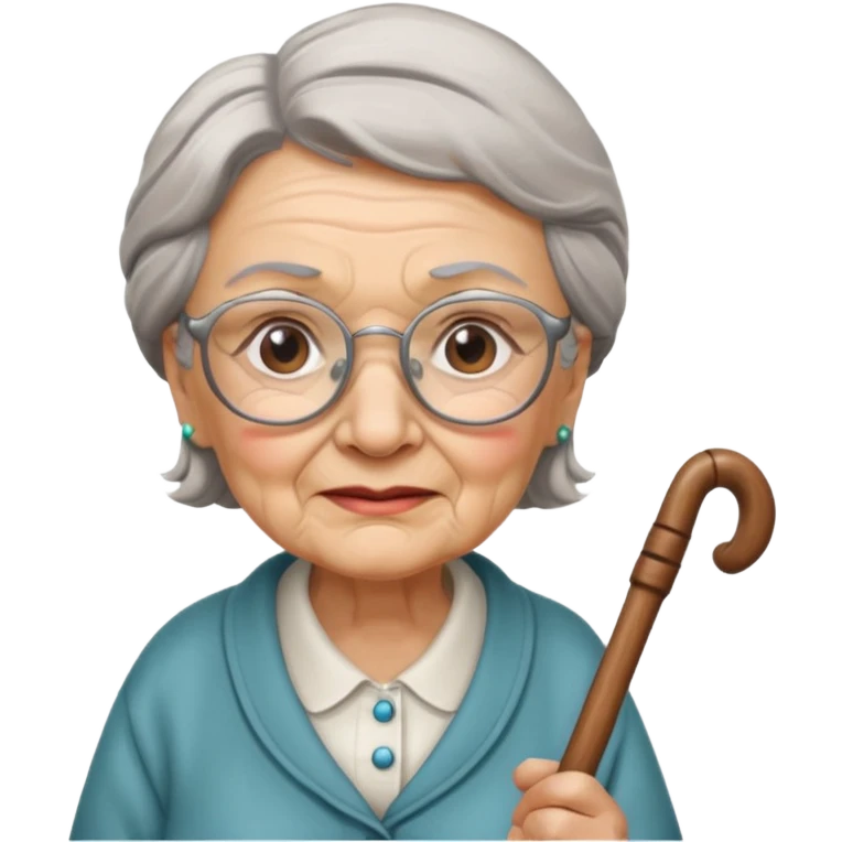 very old lady grandma wearing glasses with a cane emoji emoji