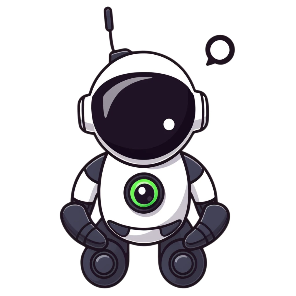 black robot with white led eyes, red background emoji