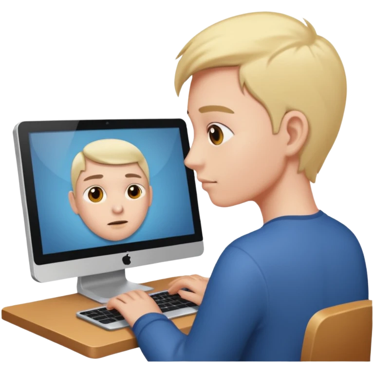Людина сидить за комп'ютером та дивиться в екран emoji
