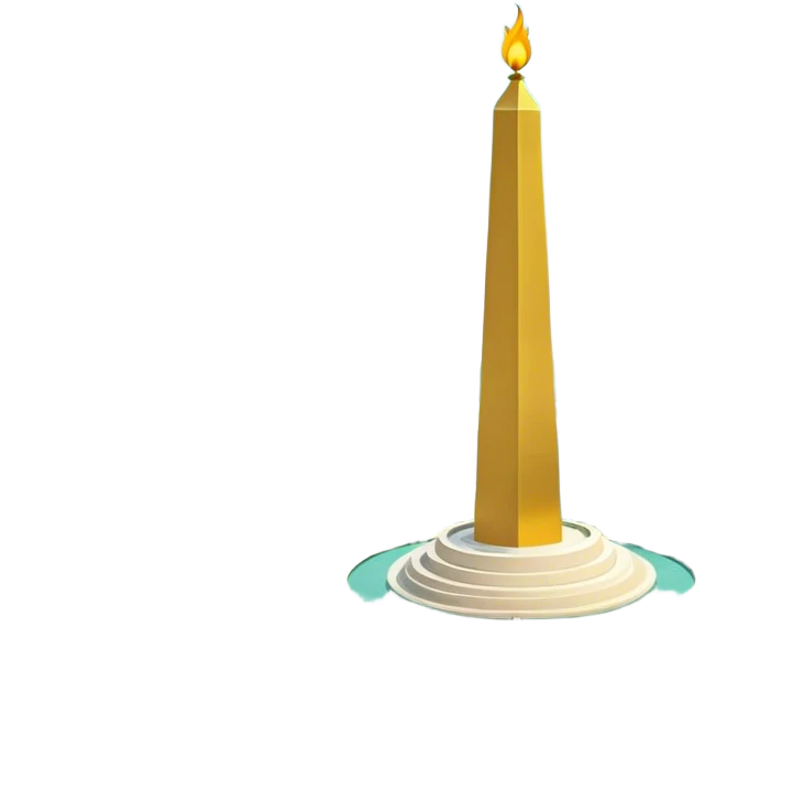 Cinematic Realistic Monas Landmark Emoji, showcasing the National Monument in Jakarta, a towering obelisk with a golden flame, set within a lush park under a clear, radiant sky. emoji