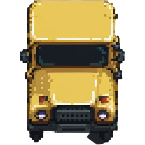 classic yellow school bus with black details, pixel art style emoji