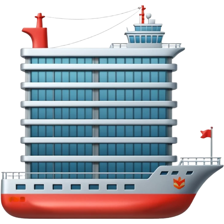 half office building and half ship emoji