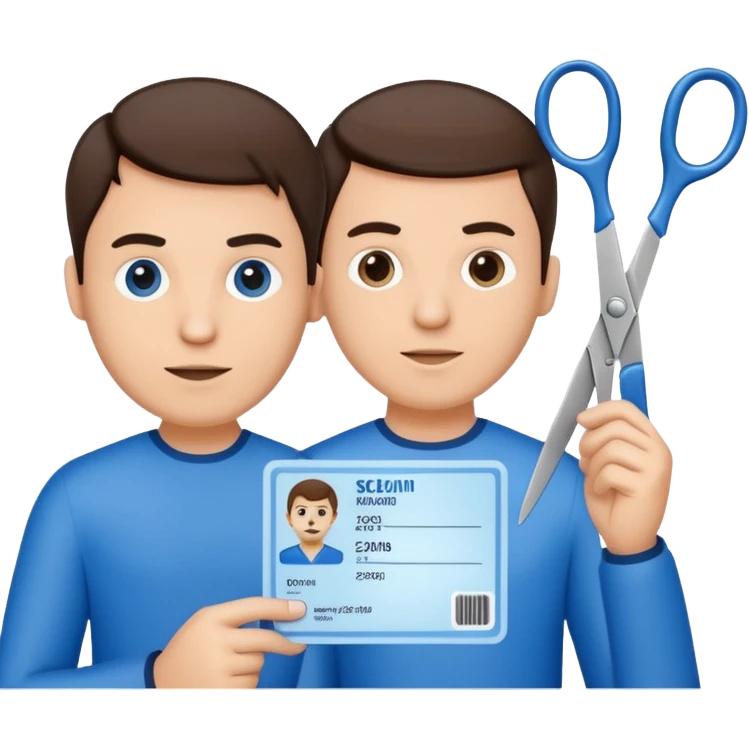 Scissors cutting a man ID card in 2 parts.hyper realistic emoji