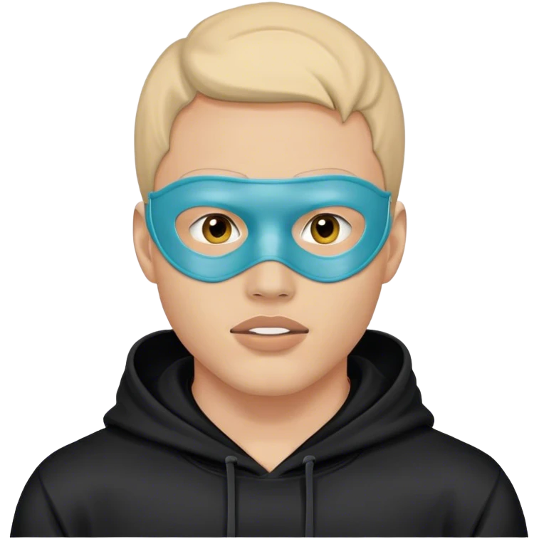 man with full face plastic mask and black hoodie emoji