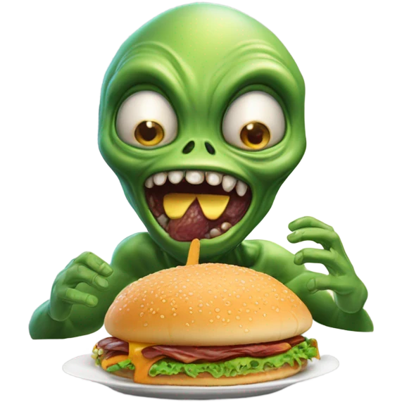 Alien a comer hambúrguer  emoji