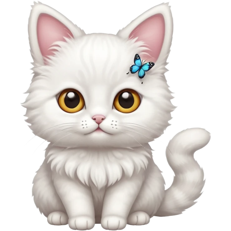 cute white cat with butterfly emoji