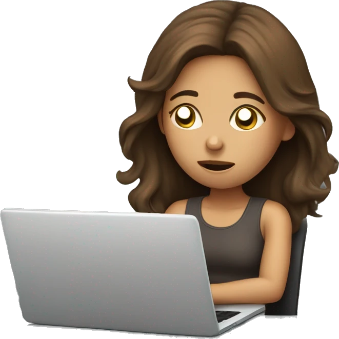 Exhausted brown hair girl working with laptop  emoji