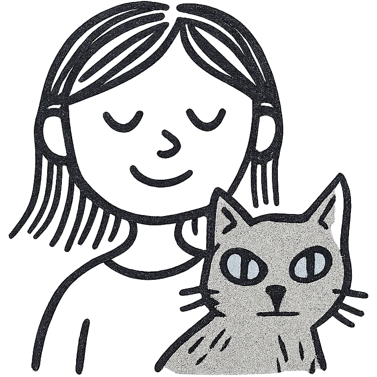 brunette girl with a gray cat with light blue eyes emoji