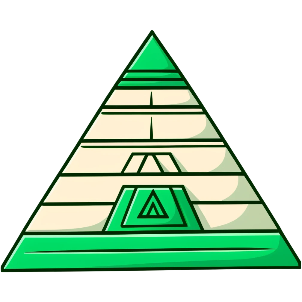Maya pyramid symbol - inbox overflow, precise geometric lines, ONLY white and deep green colors, no other colors, flat design, hieroglyphic style emoji