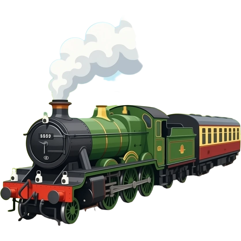 A vibrant pc game style steam locomotive travelivg trough a countryside emoji