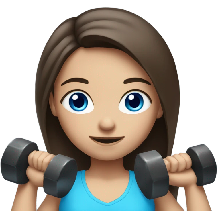 brunette girl with bright blue eyes lifting hand weights emoji