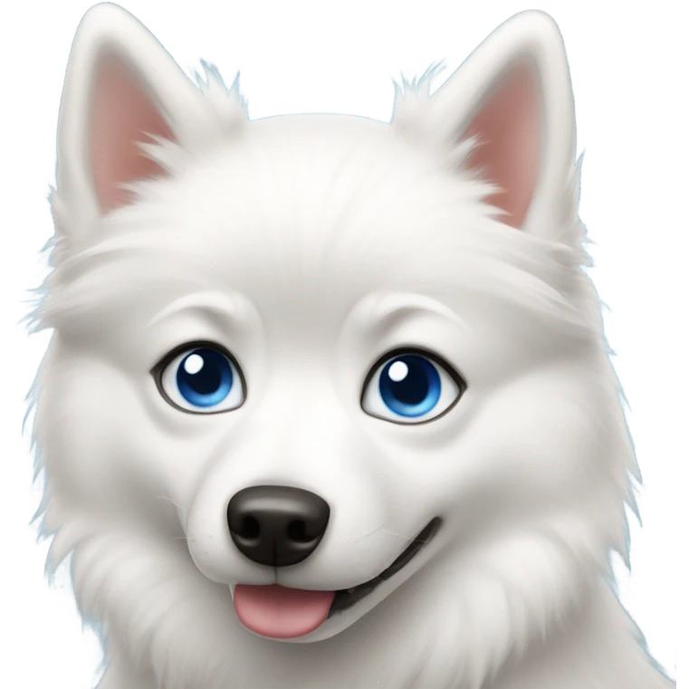 White pomsky dog with blue eyes emoji