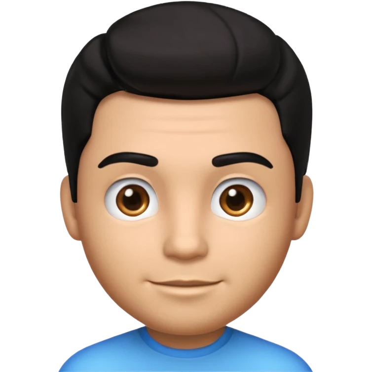 Emoji masculino em estilo 3D / cartoon realista, com pele morena clara, cabelos pretos bem penteados com gel, fios alinhados e com brilho, olhos pretos expressivos, sobrancelhas bem definidas, rosto jovem, expressão simpática e confiante, traços suaves e harmoniosos, sem barba emoji
