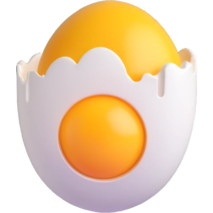 3D emoji style cracked egg with yolk showing emoji