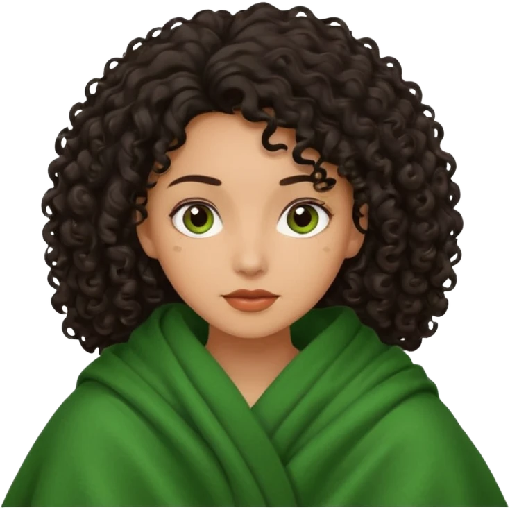 Dark curly hair lady inside a green dark blanket emoji