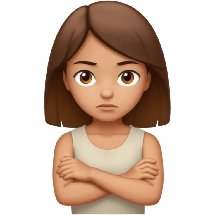 A lightly tanned girl scowling with arms crossed emoji