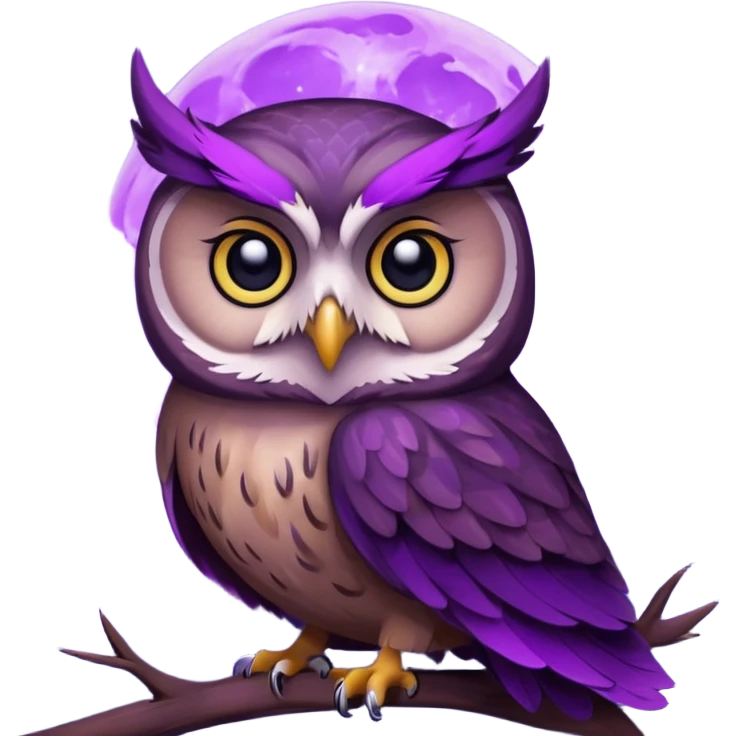 night time scene with purple moon and owl  emoji