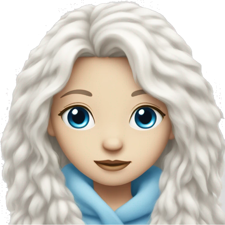 a long haired girl with her all white cat with blue eyes and long fur emoji