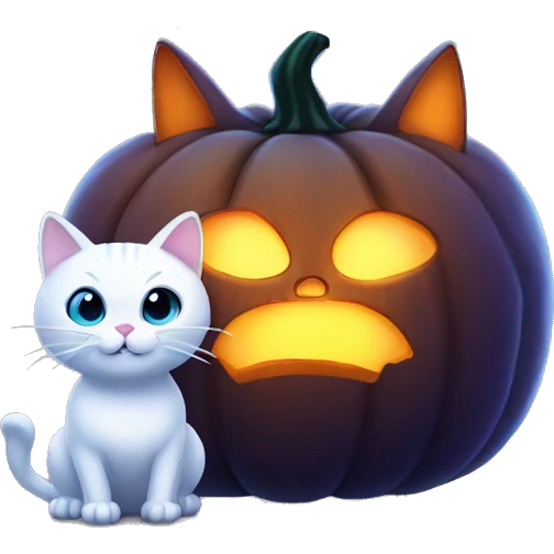 Glowing pumpkin with cat emoji