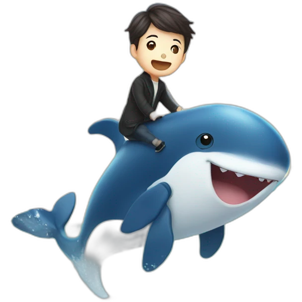 Minhyuk riding a whale emoji