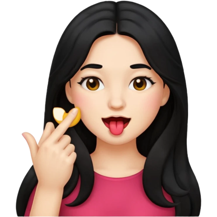 emoji biting finger flirty, and long black hair emoji