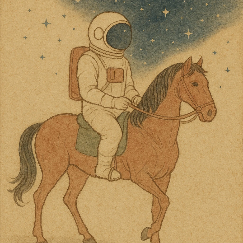 astronaut on horseback with stars in background emoji