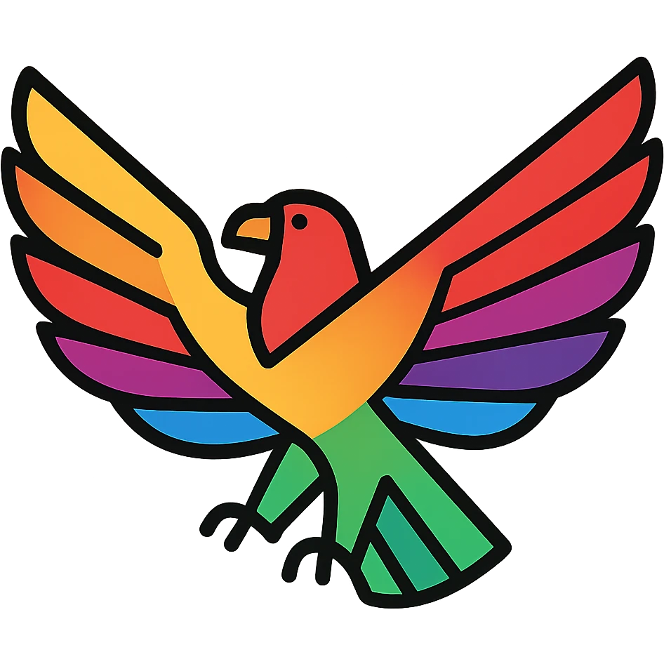 rainbow eagle, stylized, bold colors, soaring, minimal background emoji