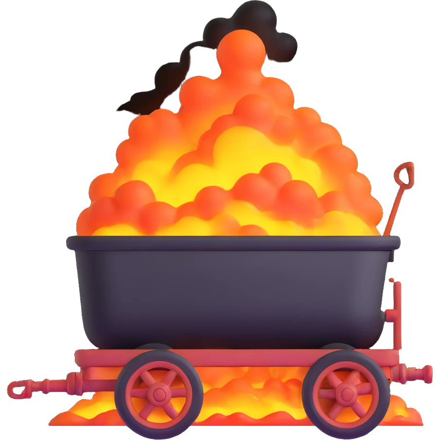 wagon with molten steel, glowing and steaming emoji
