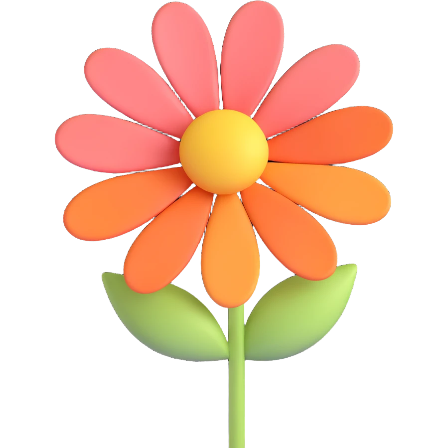 cute 3D flower, soft colors, round petals, adorable style emoji