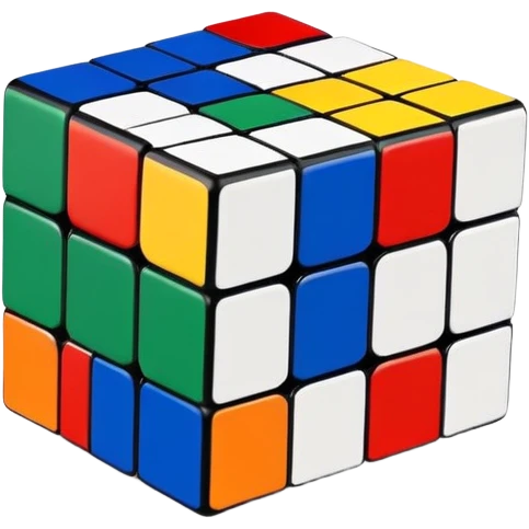 Minimalist 3x3 Rubik's cube with clean design, simple colors, and smooth edges. Classic red, blue, green, yellow, white and orange sides. iOS style emoji. emoji