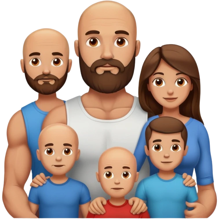 Muscular Bald beard men with his wife long brown hair and 3 boys emoji